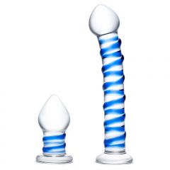 Glas - 2 Piece Double Penetration Swirly Dildo and Buttplug Set
